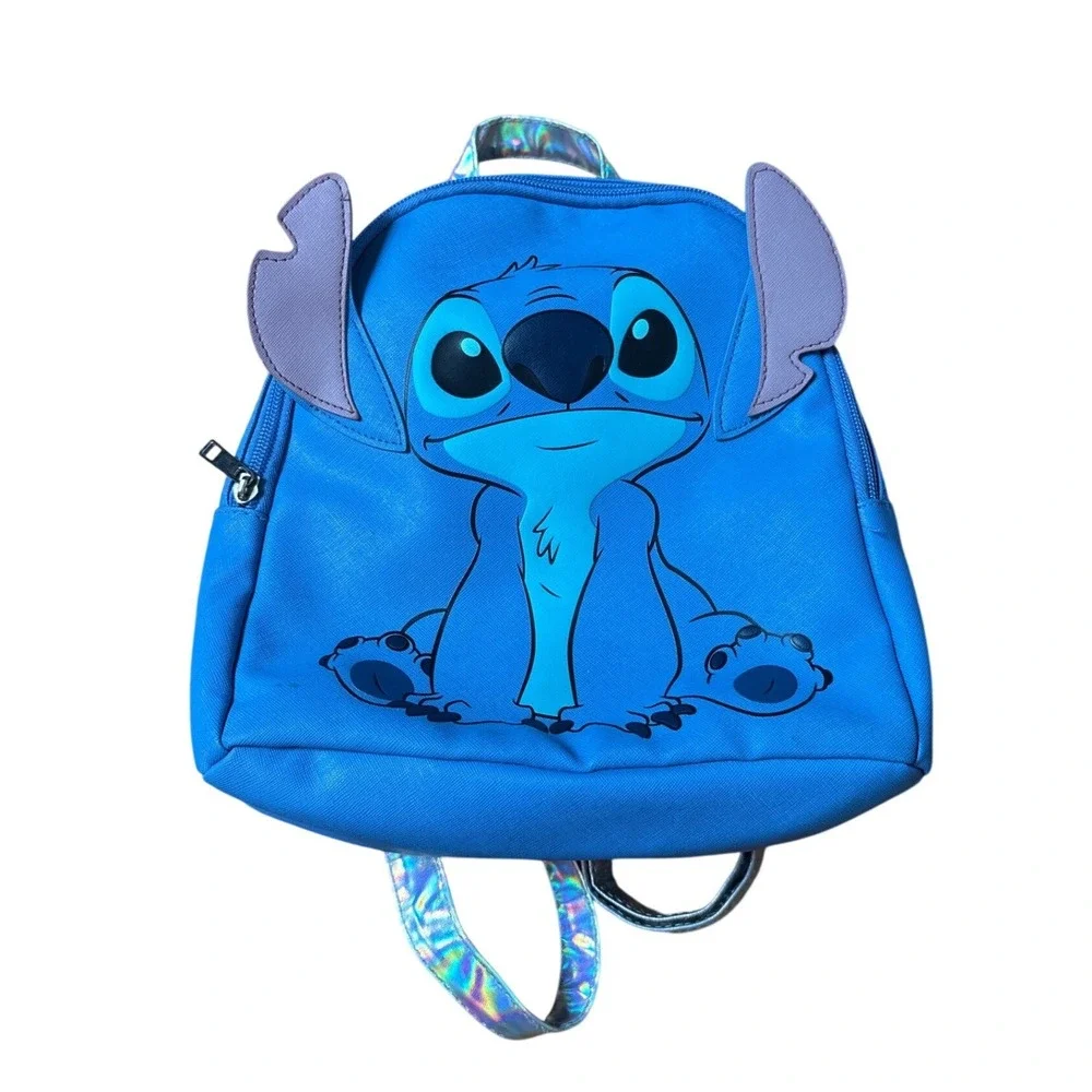 Disney Stitch Mini Backpack Kids Blue Holographic Iridescent Straps SIZE OS